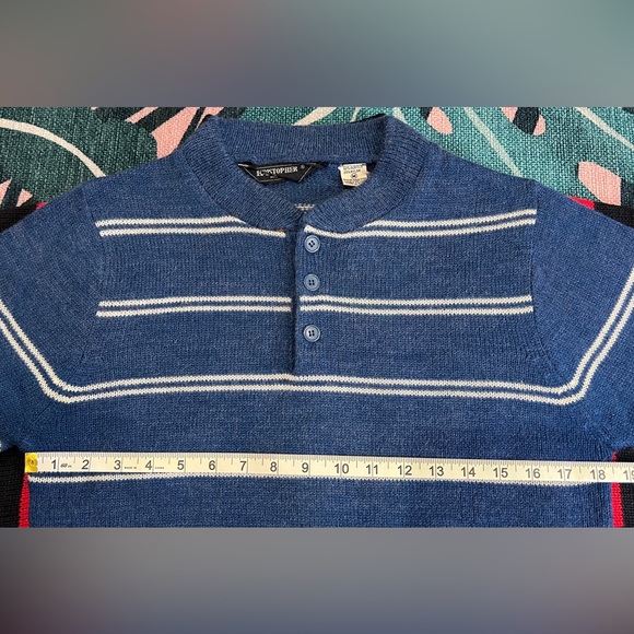 Vintage Christopher Rand Striped 3 Button Henley Knit Sweater - Picture 7 of 9